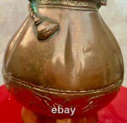 Ancient and Heavy Bronze / Brass Vase in Art Deco Style with Ribbon Decoration