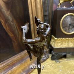 Ancient bronze art deco period 1930 by Piron faun dancer with cymbals dancer