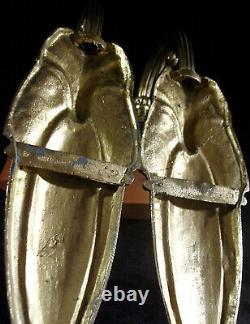 And Hugh L. Schneider Dappliques Pair Art Deco Bronze & Tulips Pte Glass