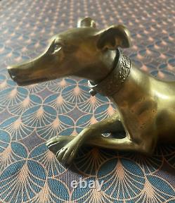 Anonymous Bronze Sculpture of a Art Deco Collared Lying Greyhound Dog