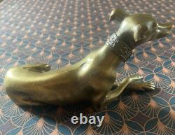 Anonymous Bronze Sculpture of a Art Deco Collared Lying Greyhound Dog