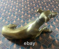 Anonymous Bronze Sculpture of a Art Deco Collared Lying Greyhound Dog