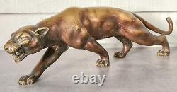 Antique 1930 Sculpture Statue Panther Leopard Jaguar Bronze Art Deco S. Melani