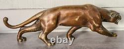 Antique 1930 Sculpture Statue Panther Leopard Jaguar Bronze Art Deco S. Melani