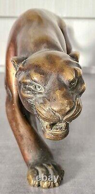 Antique 1930 Sculpture Statue Panther Leopard Jaguar Bronze Art Deco S. Melani