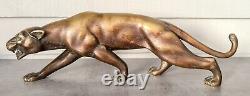 Antique 1930 Sculpture Statue Panther Leopard Jaguar Bronze Art Deco S. Melani