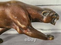 Antique 1930 Sculpture Statue Panther Leopard Jaguar Bronze Art Deco S. Melani