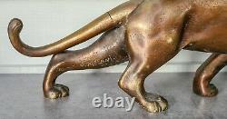 Antique 1930 Sculpture Statue Panther Leopard Jaguar Bronze Art Deco S. Melani