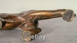 Antique 1930 Sculpture Statue Panther Leopard Jaguar Bronze Art Deco S. Melani