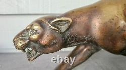 Antique 1930 Sculpture Statue Panther Leopard Jaguar Bronze Art Deco S. Melani