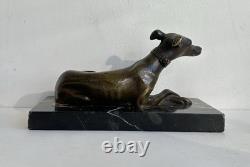 Antique Art Deco Bronze Greyhound Statue on a Marble Base, c. 1930
