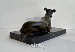Antique Art Deco Bronze Greyhound Statue on a Marble Base, c. 1930
