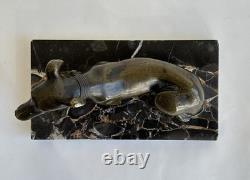 Antique Art Deco Bronze Greyhound Statue on a Marble Base, c. 1930