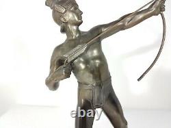 Antique Art Deco Bronze Spelter Roman Archer Male Nude Figure Statue V. 1930