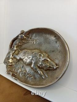 Antique Art Deco Bronze Tray Signed Berndorf Boar-Hunting Decoration