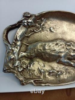 Antique Art Deco Bronze Tray Signed Berndorf Boar-Hunting Decoration