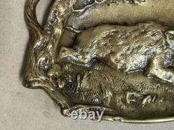 Antique Art Deco Bronze, signed Berndorf, Boar Hunting Scene