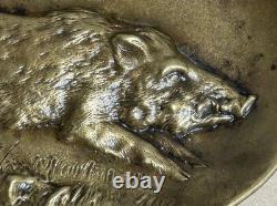 Antique Art Deco Bronze, signed Berndorf, Boar Hunting Scene