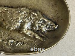 Antique Art Deco Bronze, signed Berndorf, Boar Hunting Scene
