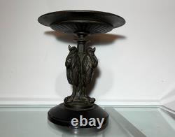 Antique Art Deco bronze bowl adorned with an African marabout holding a snake