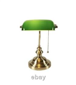 Antique Bronze Banker's Desk Lamp Notary Art Deco Green Opaline Vintage