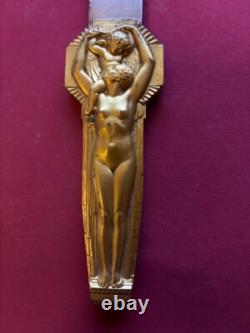 Antique Bronze Letter Opener Art Deco Gilded Signed Lucien Bazor 1928 25 cm