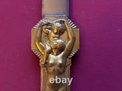 Antique Bronze Letter Opener Art Deco Gilded Signed Lucien Bazor 1928 25 cm