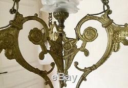 Antique Chandelier Gilt Bronze Art Nouveau Deco 4 Tulips