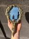 Antique Collectible Hand Mirror With Pierrot And Crescent Moon Bronze Decor
