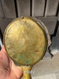 Antique Collectible Hand Mirror with Pierrot and Crescent Moon Bronze Decor
