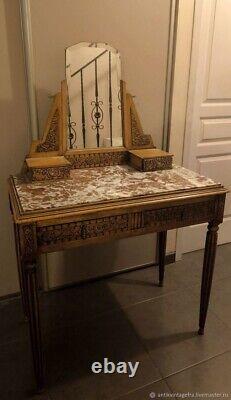 Antique Dressing Table Wood Marble Bronze Art Deco