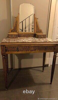 Antique Dressing Table Wood Marble Bronze Art Deco