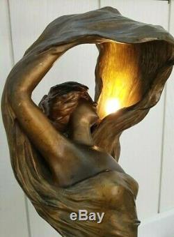 Antique French Jugendstil Art Nouveau Loïe Fuller Bronze Spelter Lamp L. Alliot