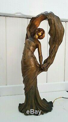 Antique French Jugendstil Art Nouveau Loïe Fuller Bronze Spelter Lamp L. Alliot