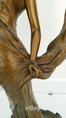 Antique French Jugendstil Art Nouveau Loïe Fuller Bronze Spelter Lamp L. Alliot