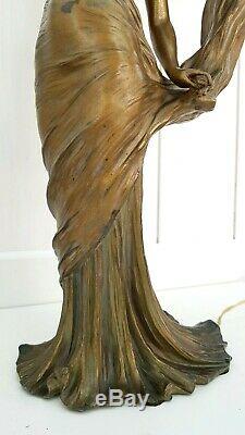 Antique French Jugendstil Art Nouveau Loïe Fuller Bronze Spelter Lamp L. Alliot