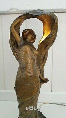 Antique French Jugendstil Art Nouveau Loïe Fuller Bronze Spelter Lamp L. Alliot