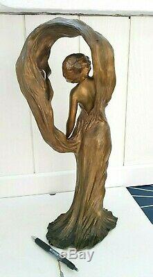 Antique French Jugendstil Art Nouveau Loïe Fuller Bronze Spelter Lamp L. Alliot