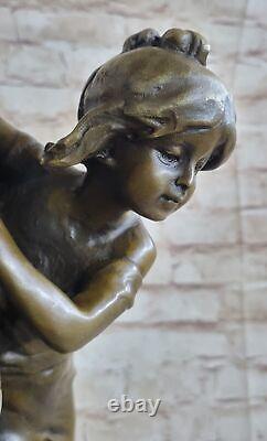 Antique Original Milo Bronze Sculptures of French Children on Marble Base Art Deco