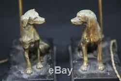 Antique Pair Of Dog Lamps Bronze Marble Base Black