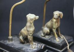 Antique Pair Of Dog Lamps Bronze Marble Base Black