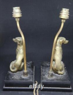 Antique Pair Of Dog Lamps Bronze Marble Base Black