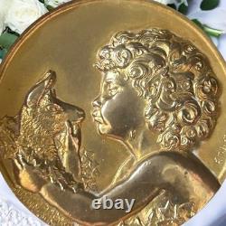 Antique bronze brooch, The Faun with the Antelope by François Maurice Thénot