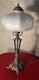 Antique Lamp, Bronze Patina, Steel And White Opaline, Art Deco, 43x22