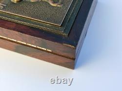 Antique rosewood cigar box Marcel Quercia bronze relief Art Deco rare