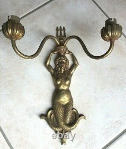 Applique 2 Lights Bronze Dlg Guillemard Mermaid Art Deco Neptune