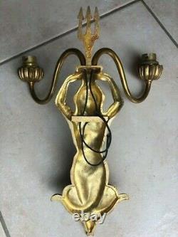 Applique 2 Lights Bronze Dlg Guillemard Mermaid Art Deco Neptune