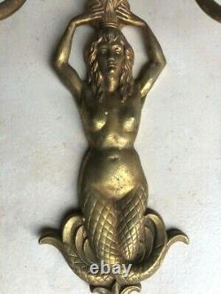Applique 2 Lights Bronze Dlg Guillemard Mermaid Art Deco Neptune