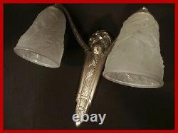 Applique Double Art Deco Verre Bronze Nickeler Degue Sconces Muller Lamp Glass