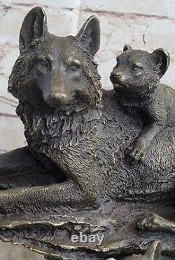 Art Bronze Sculpture Statue Figure Wolf German Shepherd Dog Marble Deco Gift